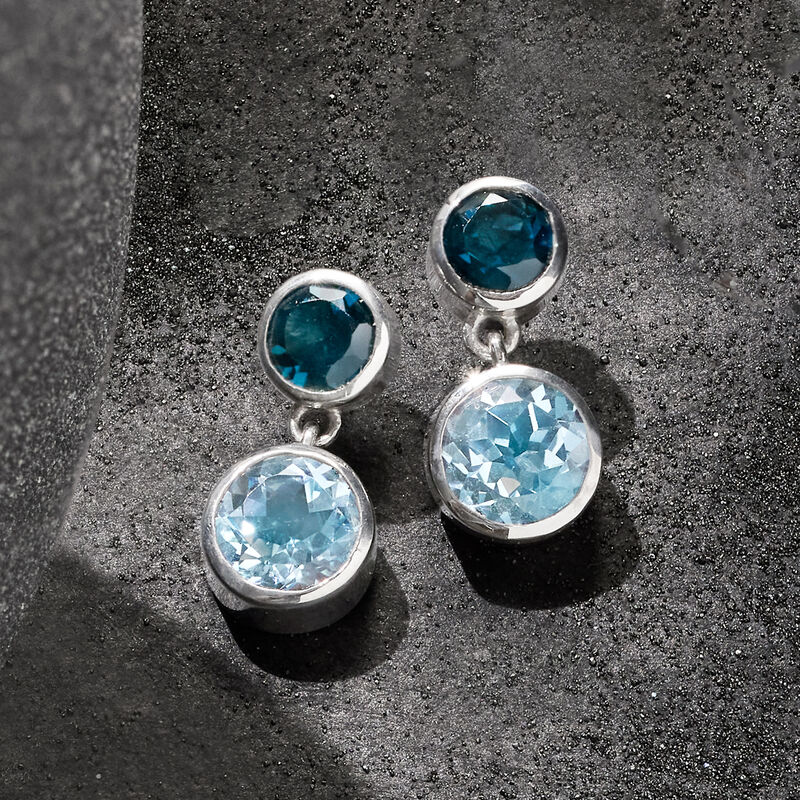 6.60 ct. t.w. London and Sky Blue Topaz Drop Earrings in Sterling Silver image number 2