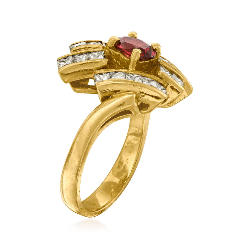 C. 1980 Vintage 1.40 ct. t.w. Diamond and .60 Carat Ruby Ring in 18kt Yellow Gold image number 2