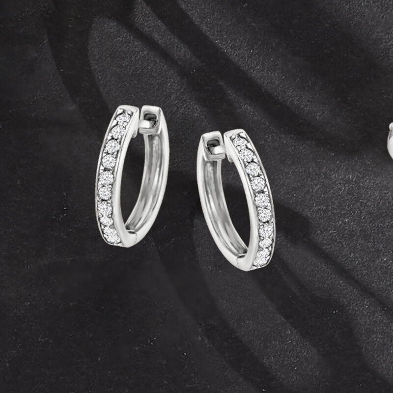 .25 ct. t.w. Diamond Huggie Hoop Earrings in 14kt White Gold. 1/2&quot; image number 2