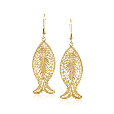 18kt Gold Over Sterling Filigree Fish Drop Earrings
