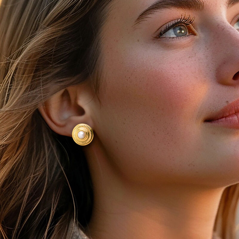Italian 6mm Cultured Pearl Circle Earrings in 18kt Gold Over Sterling image number 1