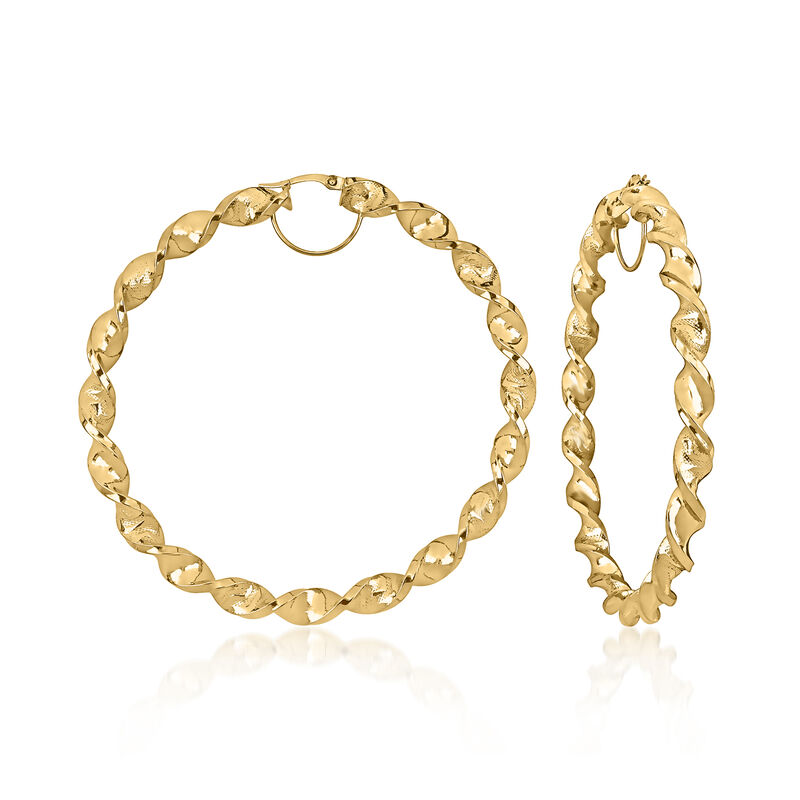 14kt Yellow Gold Twisted Large Hoop Earrings. 2 7/8&quot; image number 0