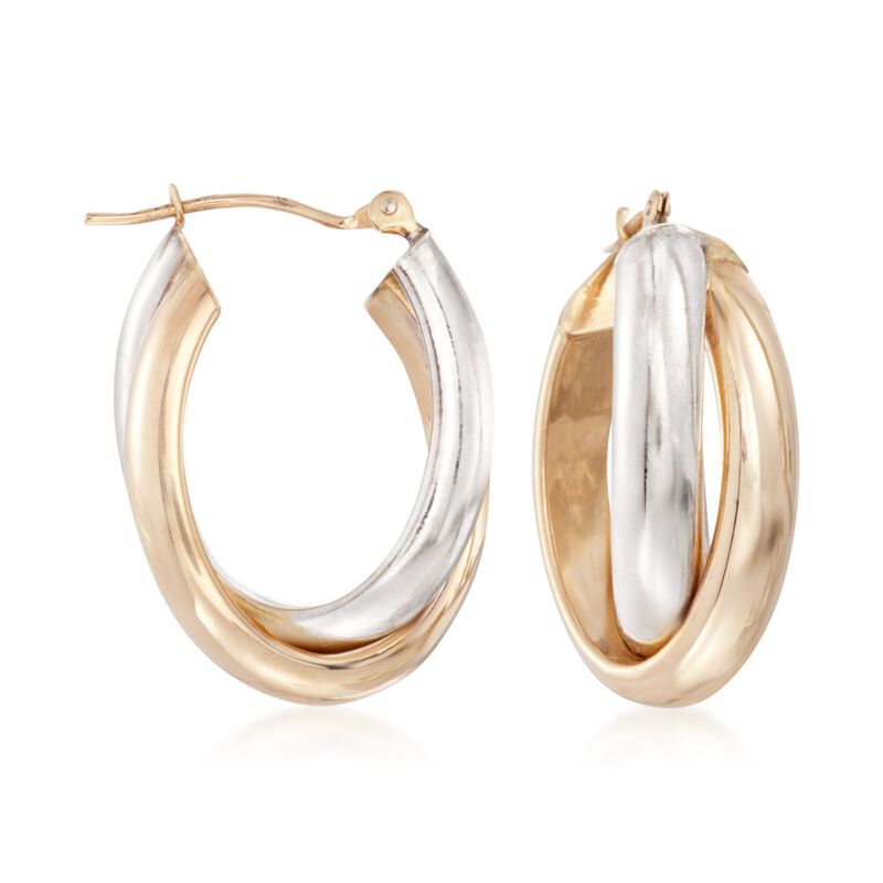 14kt Two-Tone Gold Crisscross Hoop Earrings image number 0