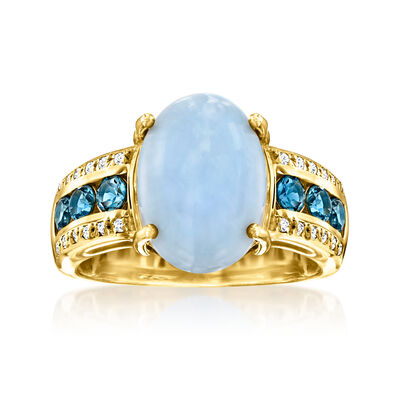 Blue Opal Ring with .90 ct. t.w. London Blue and White Topaz in 18kt Gold Over Sterling