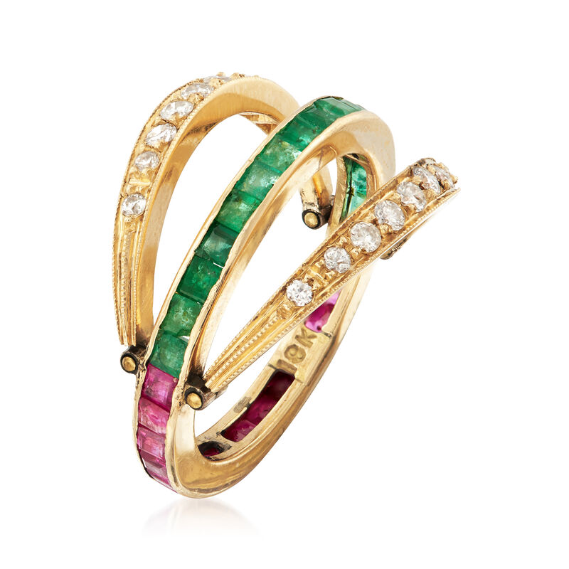 C. 1960 Vintage 2.45 ct. t.w. Ruby, Emerald and Diamond Reversible Ring in 18kt Yellow Gold image number 2