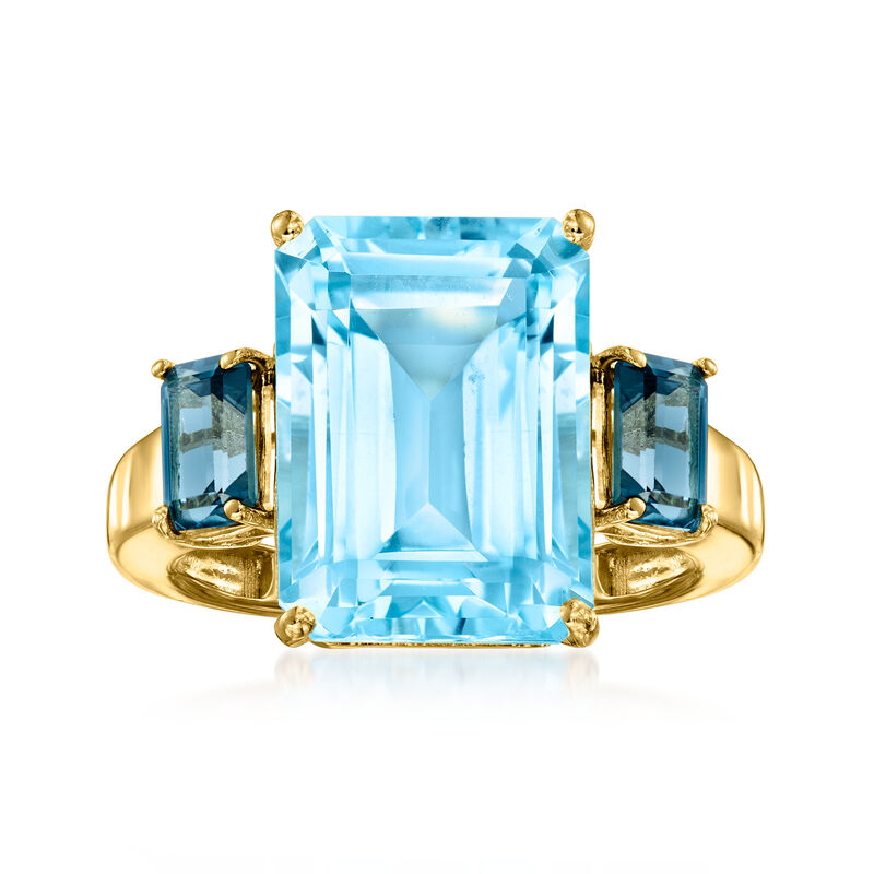12.00 Carat Swiss Blue Topaz and 1.30 ct. t.w. London Blue Topaz Ring in 18kt Gold Over Sterling image number 0