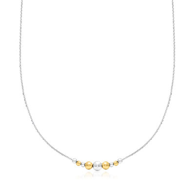 Italian Sterling Silver and 18kt Gold Over Sterling Graduated Bead Necklace