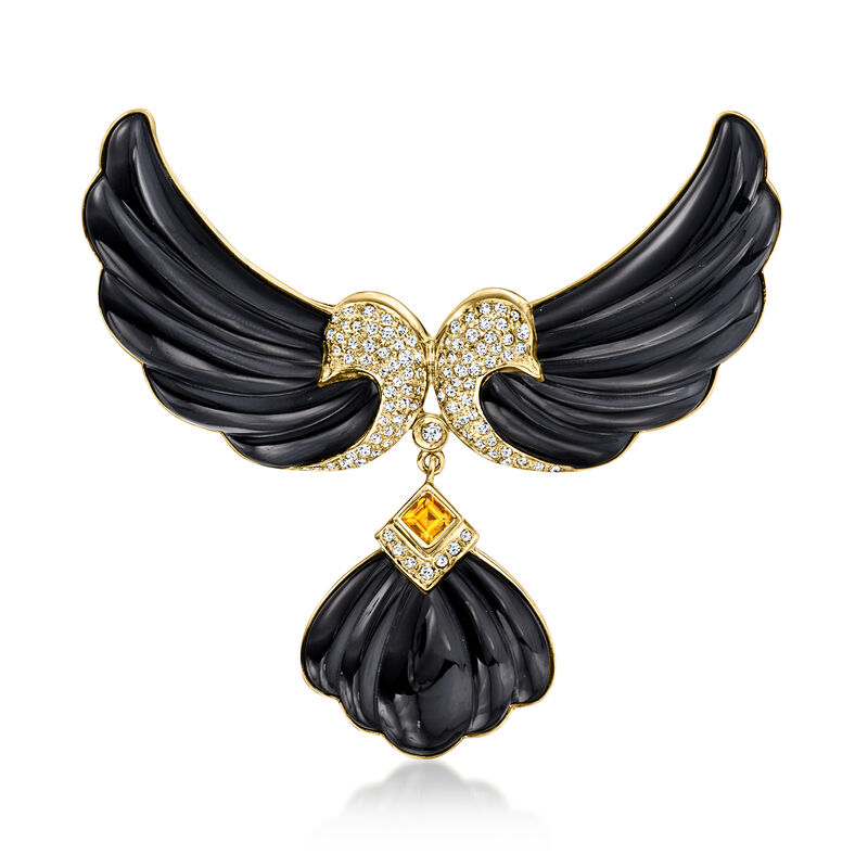 C. 1980 Vintage Onyx, 1.00 ct. t.w. Diamond and .30 Carat Citrine Pin/Necklace in 14kt Yellow Gold. 18.5&quot; image number 3