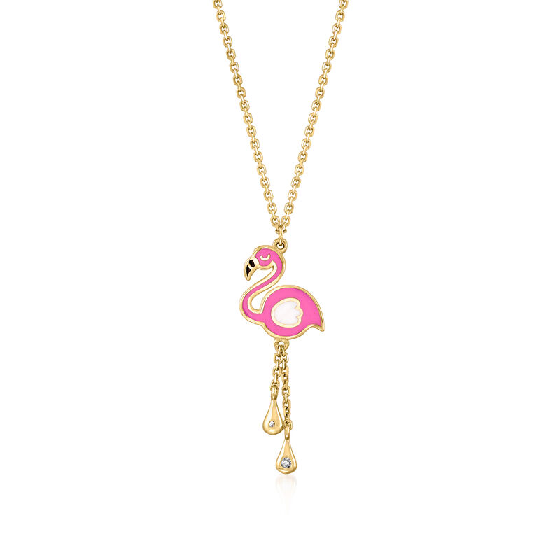 Child's 14kt Yellow Gold Flamingo Pendant Necklace with Multicolored Enamel and CZ Accents image number 0