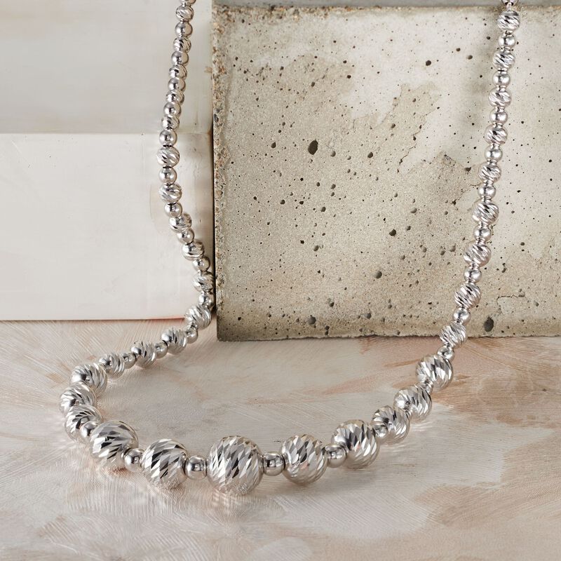 Italian Sterling Silver Diamond-Cut Bead Necklace image number 3