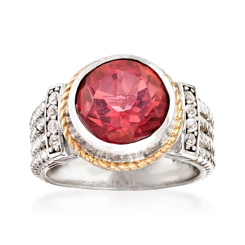 3.60 Carat Pink Quartz and .10 ct. t.w. White Topaz Two-Tone Ring image number 0