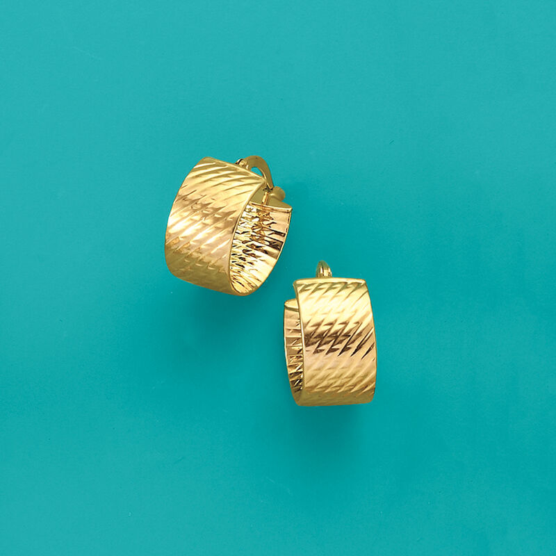 Italian 14kt Yellow Gold Textured Huggie Hoop Earrings. 1/2&quot; image number 3