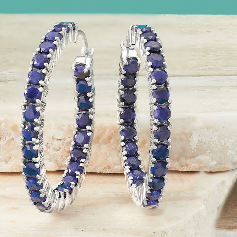 6.00 ct. t.w. Sapphire Inside-Outside Hoop Earrings in Sterling Silver. 1 3/8&quot; image number 3