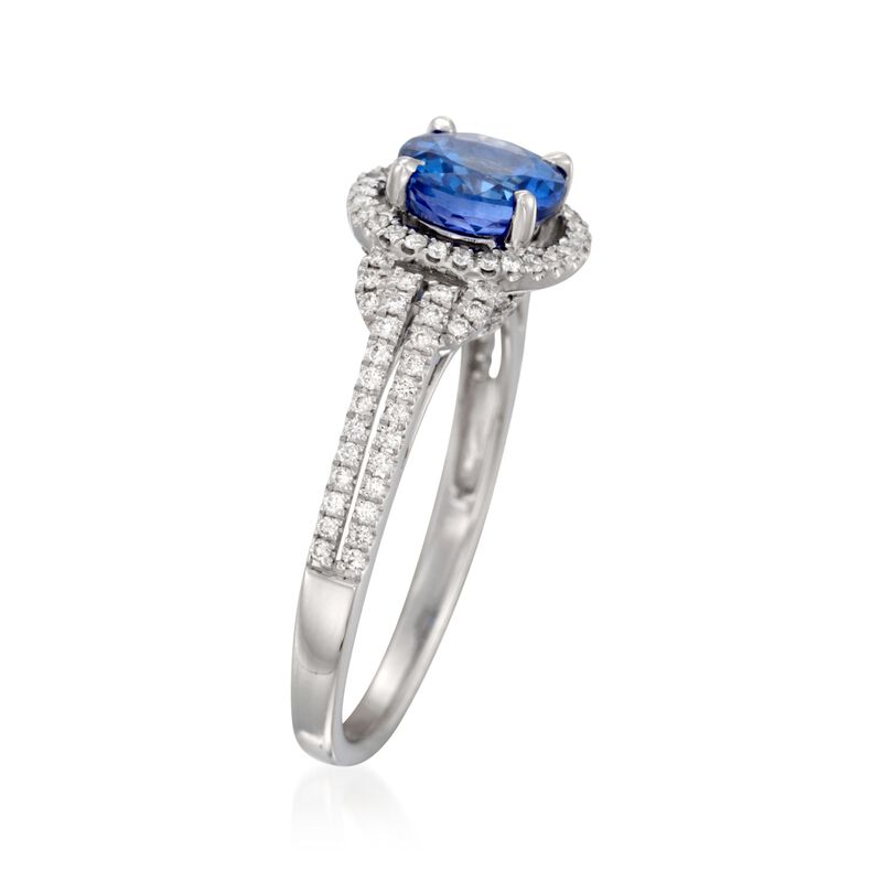 Simon G. 1.00 Carat Tanzanite and .30 ct. t.w. Diamond Ring in 18kt White Gold image number 2
