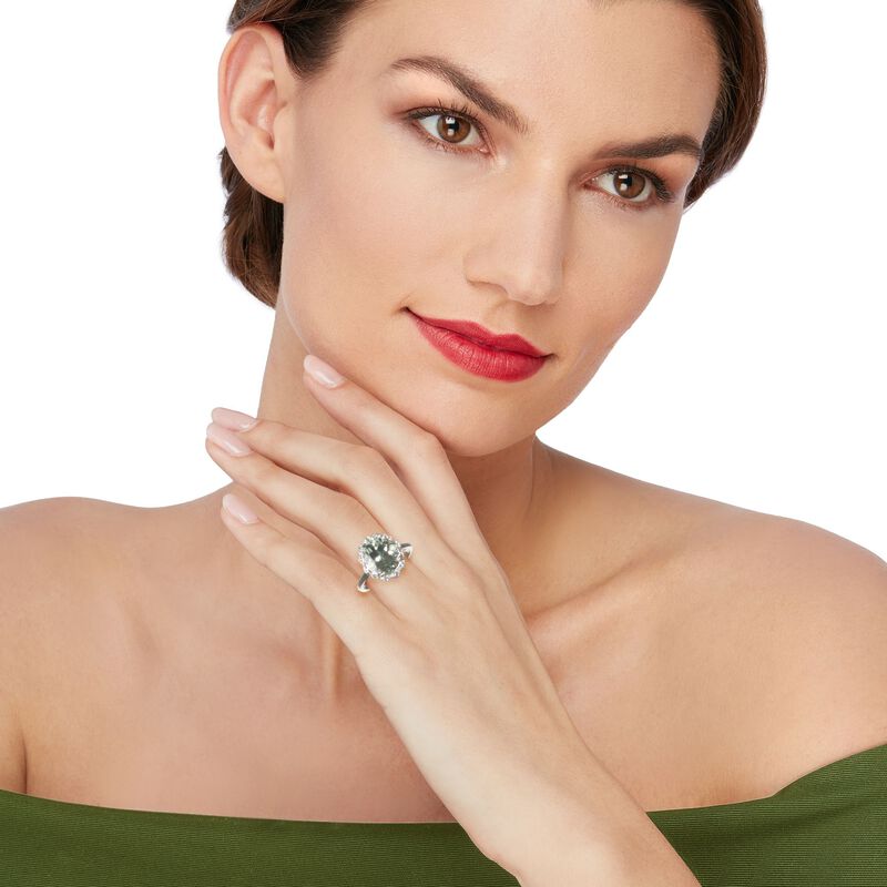4.40 Carat Prasiolite and .20 ct. t.w. White Topaz Ring in Sterling Silver image number 1