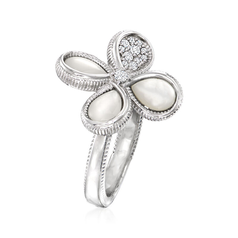 Judith Ripka "Jardin" Mother-of-Pearl and .26 ct. t.w. Diamond Flower Ring in Sterling Silver image number 2