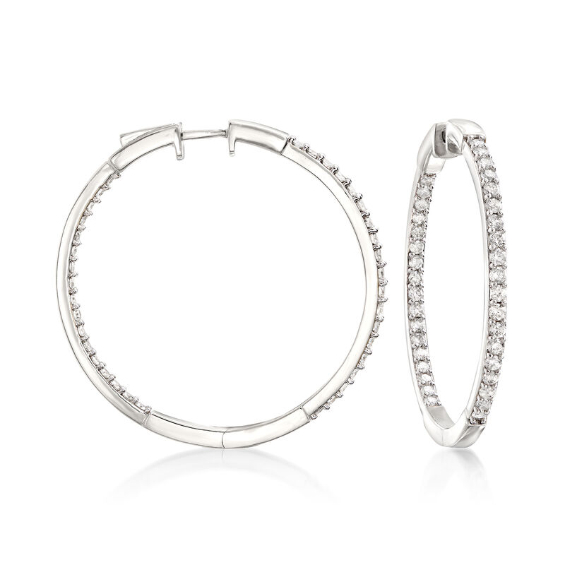 2.00 ct. t.w. Diamond Inside-Outside Hoop Earrings in Sterling Silver. 1 1/2&quot; image number 0