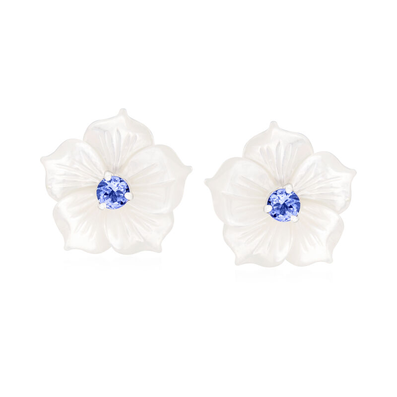 Mother-of-Pearl and .50 ct. t.w. Tanzanite Flower Earrings in Sterling Silver image number 0
