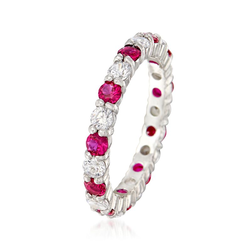Simulated Ruby and .80 ct. t.w. CZ Eternity Band in Sterling Silver image number 2