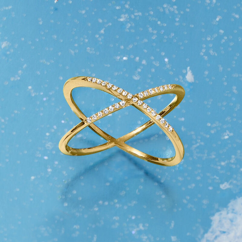 .10 ct. t.w. Diamond Crossover Ring in 18kt Yellow Gold Over Sterling image number 4