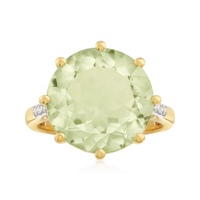 7.50 Carat Prasiolite Ring with White Topaz Accents in 14kt Gold Over Sterling image number 0
