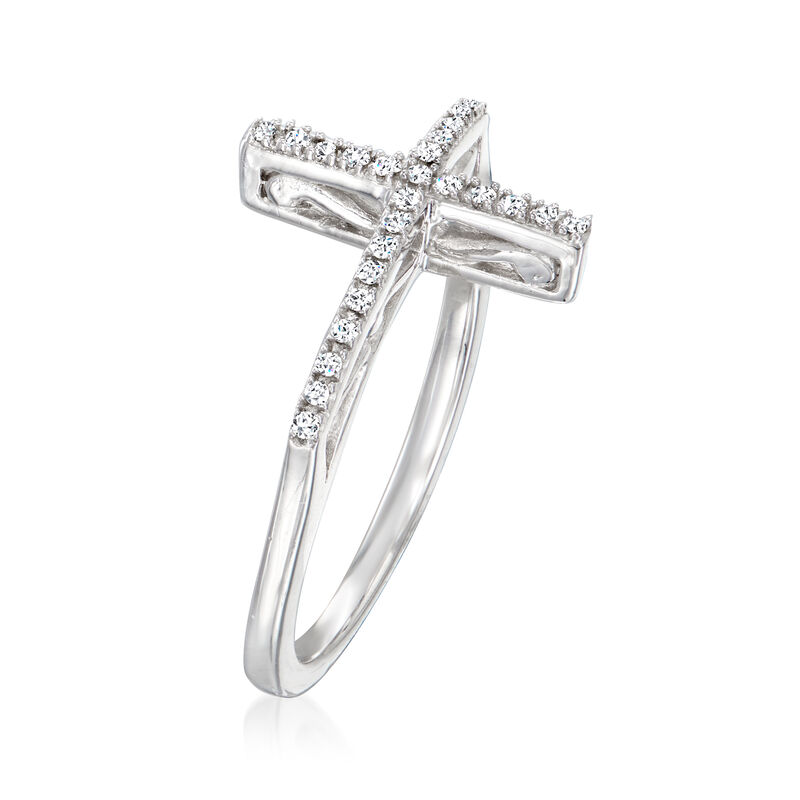 .10 ct. t.w. Diamond Sideways Cross Ring in Sterling Silver image number 2