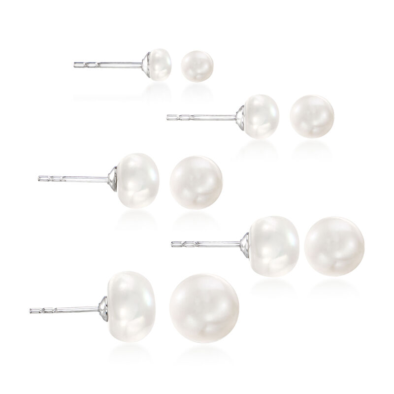 4-8mm Cultured Pearl Jewelry Set: Five Pairs of Stud Earrings with Sterling Silver image number 0