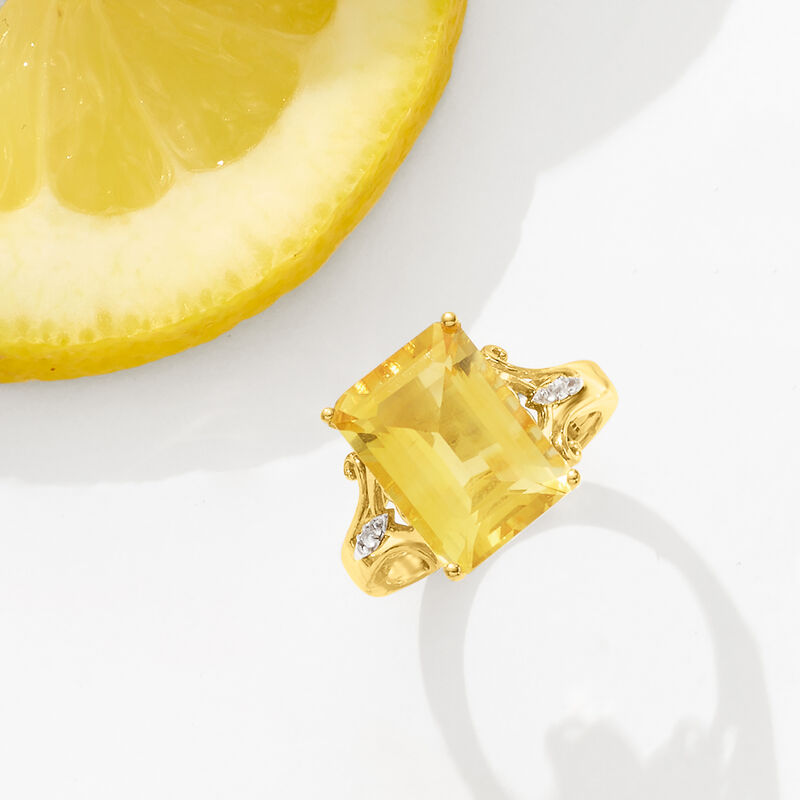7.35 Carat Citrine Ring with White Topaz Accents in 18kt Gold Over Sterling image number 3