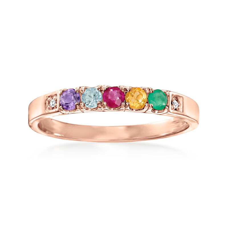 Personalized Ring with Diamond Accents in 14kt Gold - 3 to 7 Birthstones image number 3