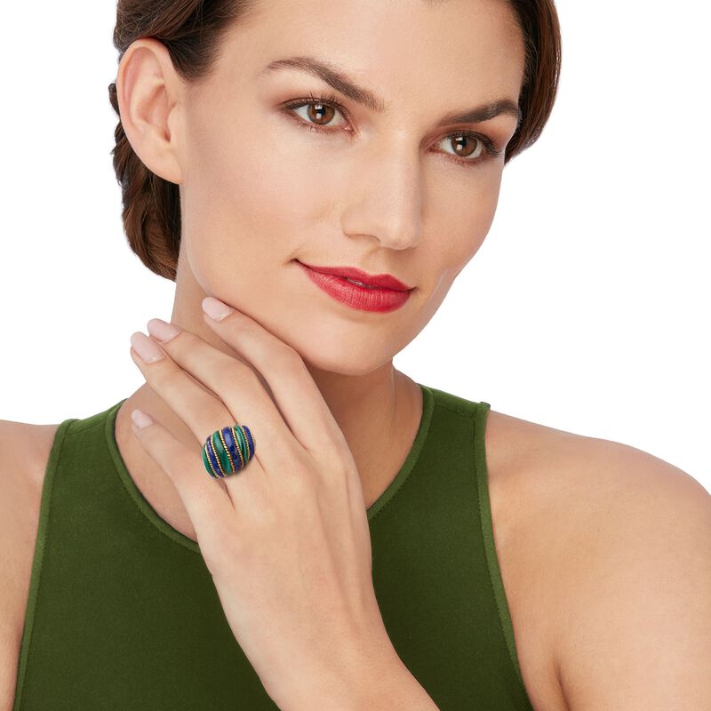 Lapis and Malachite Dome Ring in 18kt Yellow Gold Over Sterling Silver image number 1