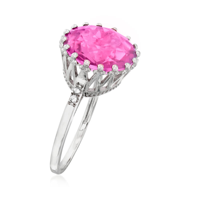 4.90 Carat Pink Quartz Crown Ring with Diamonds in Sterling Silver image number 2