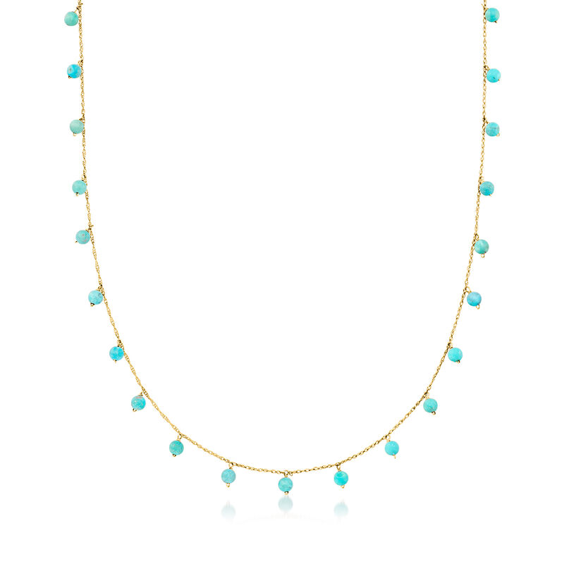 3-3.5mm Turquoise Bead Station Necklace in 14kt Yellow Gold image number 0