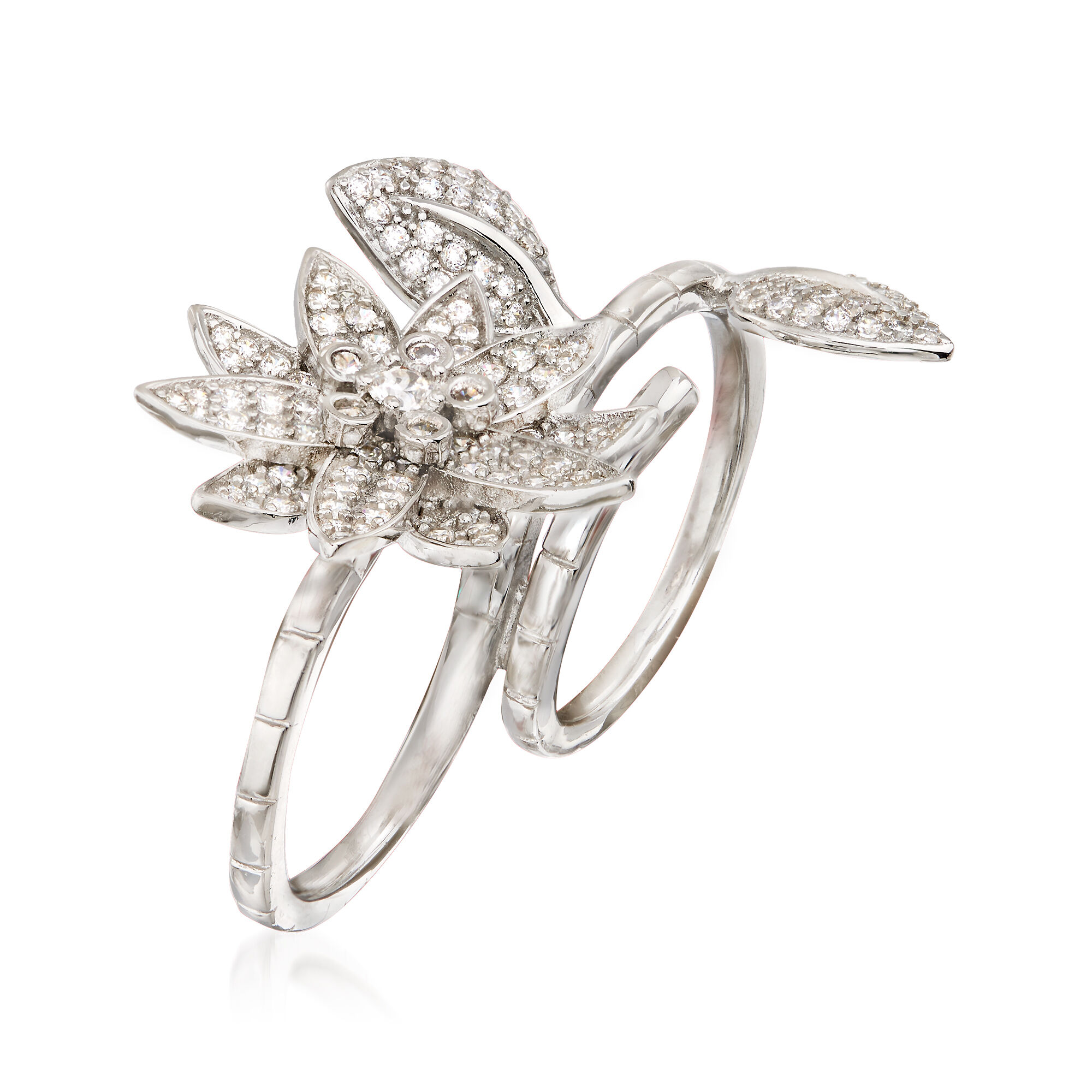 満点の Floral CZ t.w. ct. 2.52 Two-Finger Silver Sterling in Ring アクセサリー