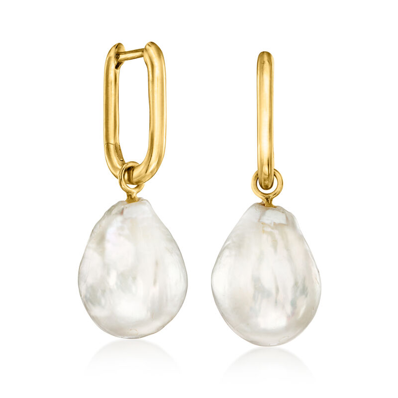 18kt Gold Over Sterling Hoop Earrings with Removable 10-13mm Cultured Baroque Pearl Drops image number 0