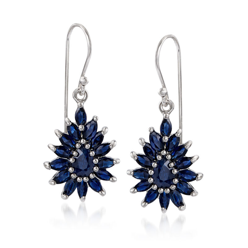 3.00 ct. t.w. Sapphire Cluster Drop Earrings in Sterling Silver image number 0