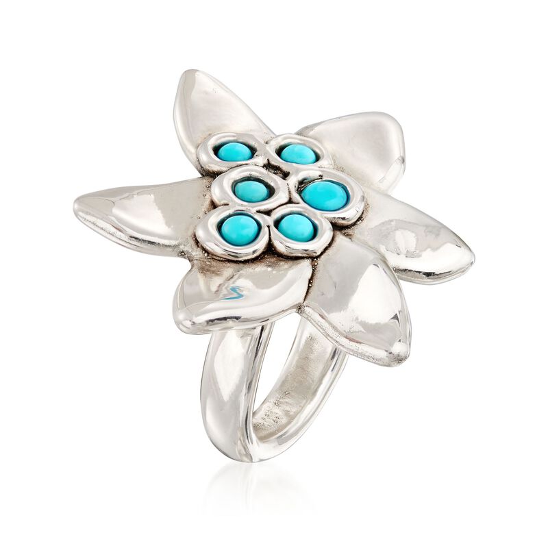 Sterling Silver and Turquoise Flower Ring image number 2