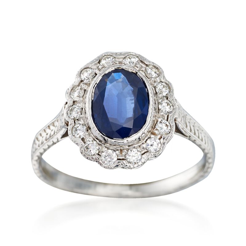 C. 2000 Vintage 1.00 Carat Sapphire and .22 ct. t.w. Diamond Ring in 14kt White Gold. Size 5.75 image number 0