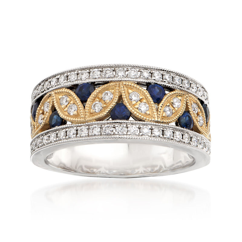 .62 ct. t.w. Diamond and .40 ct. t.w. Sapphire Leaf Ring in 14kt Two-Tone Gold image number 0
