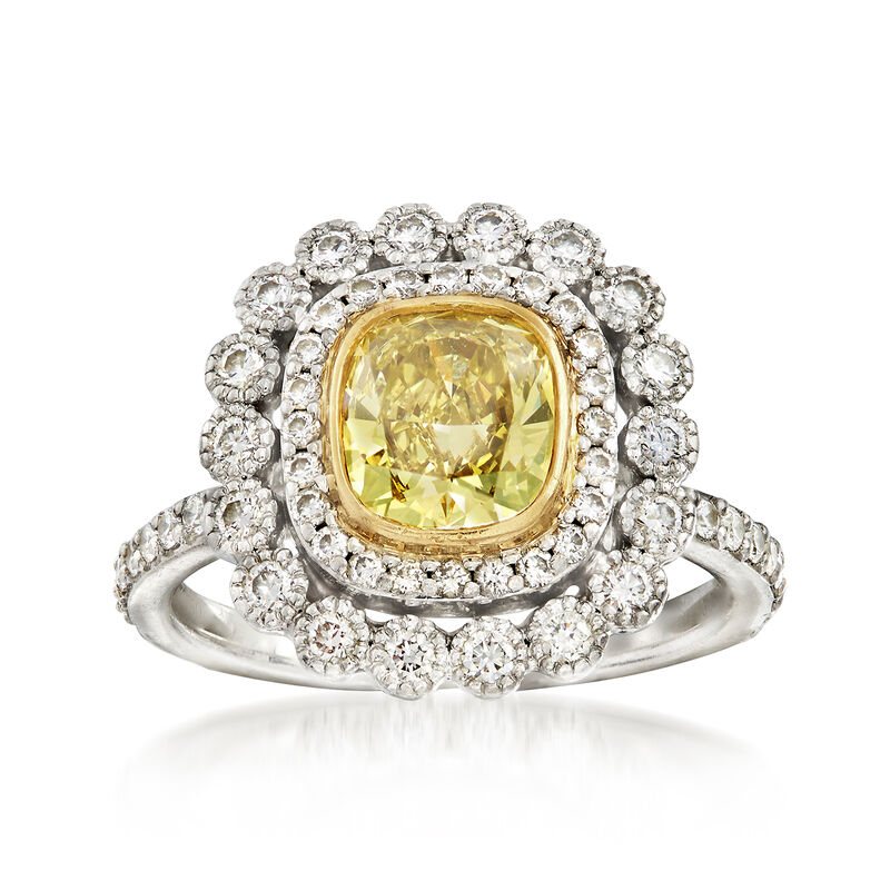 C. 2000 Vintage Tiffany Jewelry 1.75 ct. t.w. Yellow and White Diamond Ring in 18kt White Gold and Platinum. Size 4 image number 0