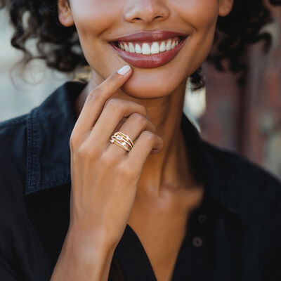 1.00 ct. t.w. Lab-Grown Diamond Highway Ring in 18kt Gold Over Sterling