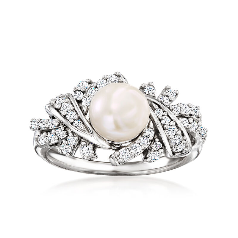 7-7.5mm Cultured Pearl and .40 ct. t.w. Diamond Ring in Sterling Silver image number 0