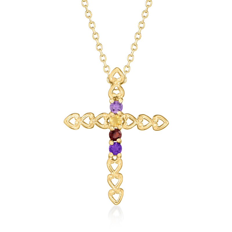 Personalized Cross Pendant Necklace in 14kt Gold - 3 to 7 Birthstones image number 0