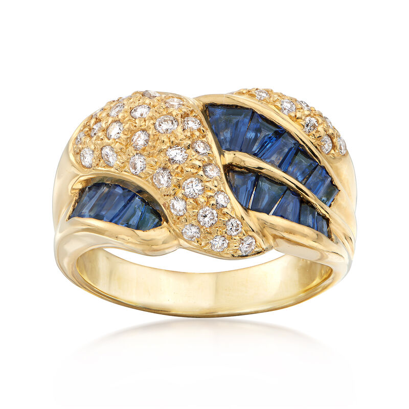 C.1990 Vintage 1.24 ct. t.w. Sapphire and .41 ct. t.w. Diamond Crossover Ring in 18kt Yellow Gold. Size 6.5 image number 0