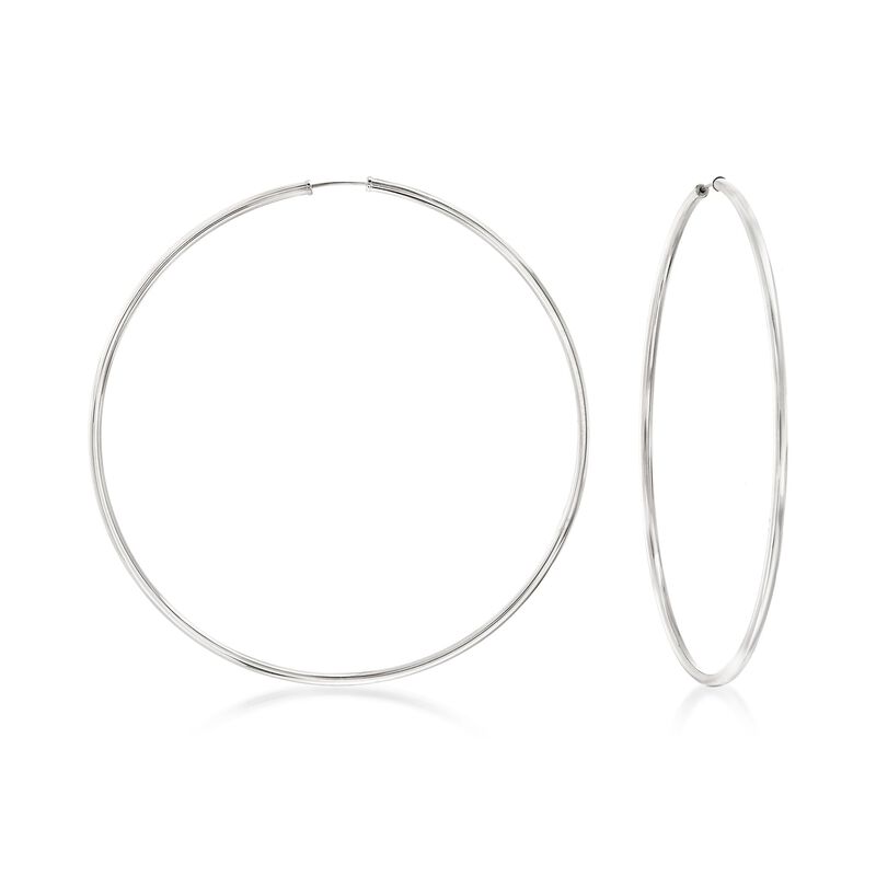 2mm 14kt White Gold Endless Hoop Earrings image number 0