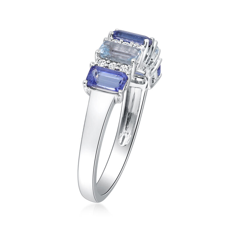 1.50 ct. t.w. Tanzanite and Aquamarine Ring with Diamonds in 14kt White Gold image number 1