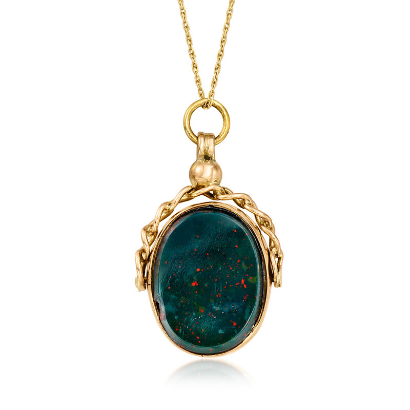 C. 1898 Vintage Green Bloodstone and Carnelian Flip Pendant Necklace in 14kt Yellow Gold with British Hallmark image number 0
