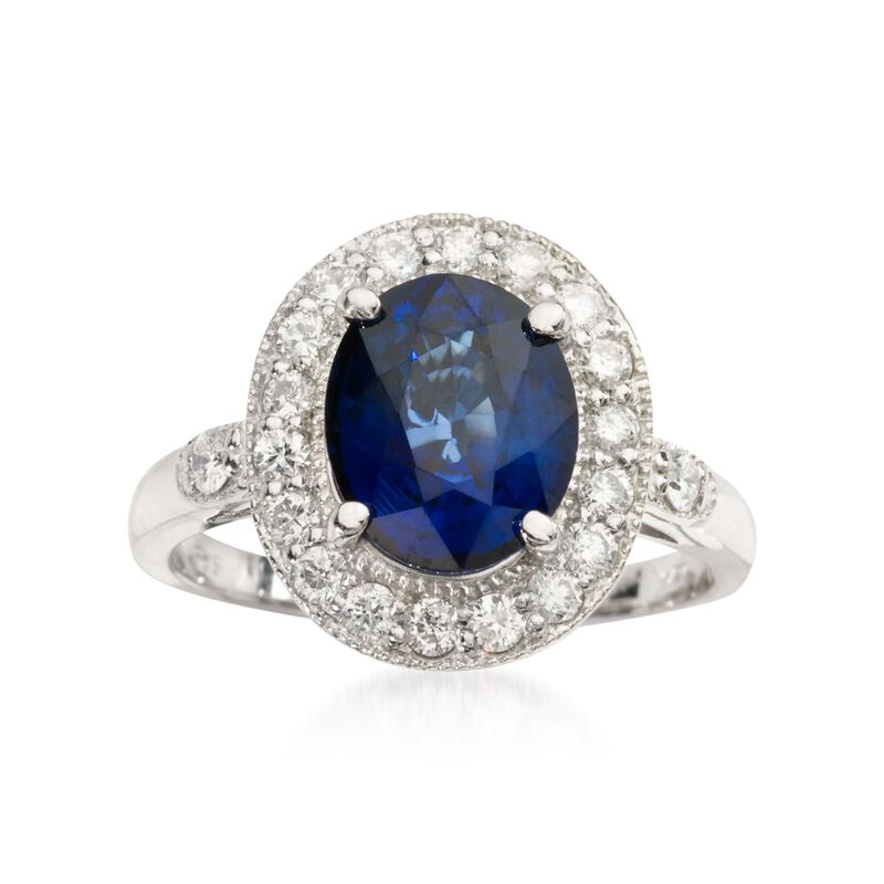 3.05 Carat Sapphire and .50 ct. t.w. Diamond Ring in 14kt White Gold image number 0