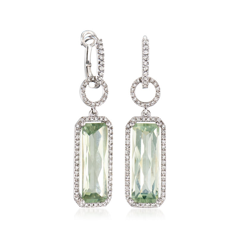 C. 1990 Vintage 1.60 ct. t.w. Prasiolite and .80 ct. t.w. Diamond Day/Night Hoop Drop Earrings in 14kt and 18kt White Gold image number 0