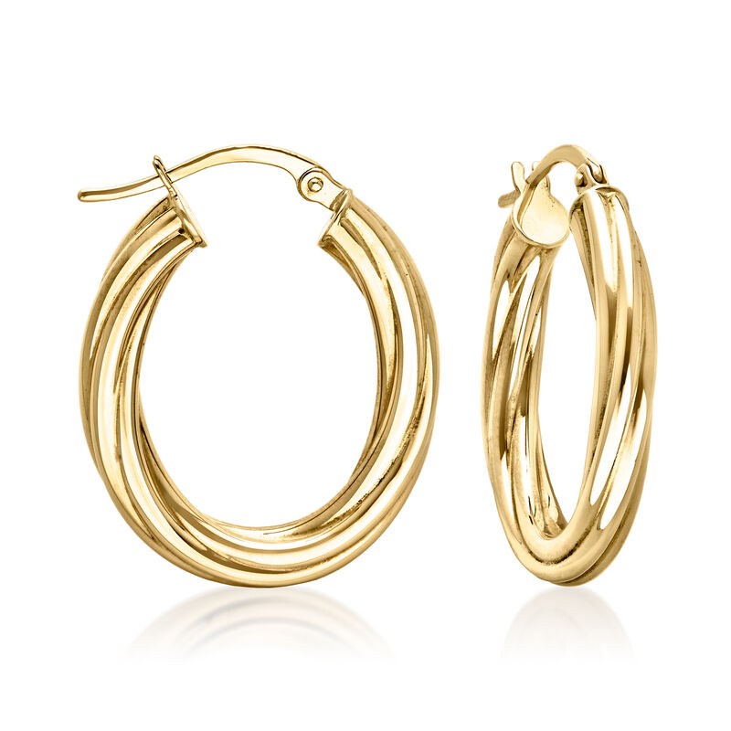 C. 1990 Vintage 18kt Yellow Gold Ridged Hoop Earrings. 1" image number 0