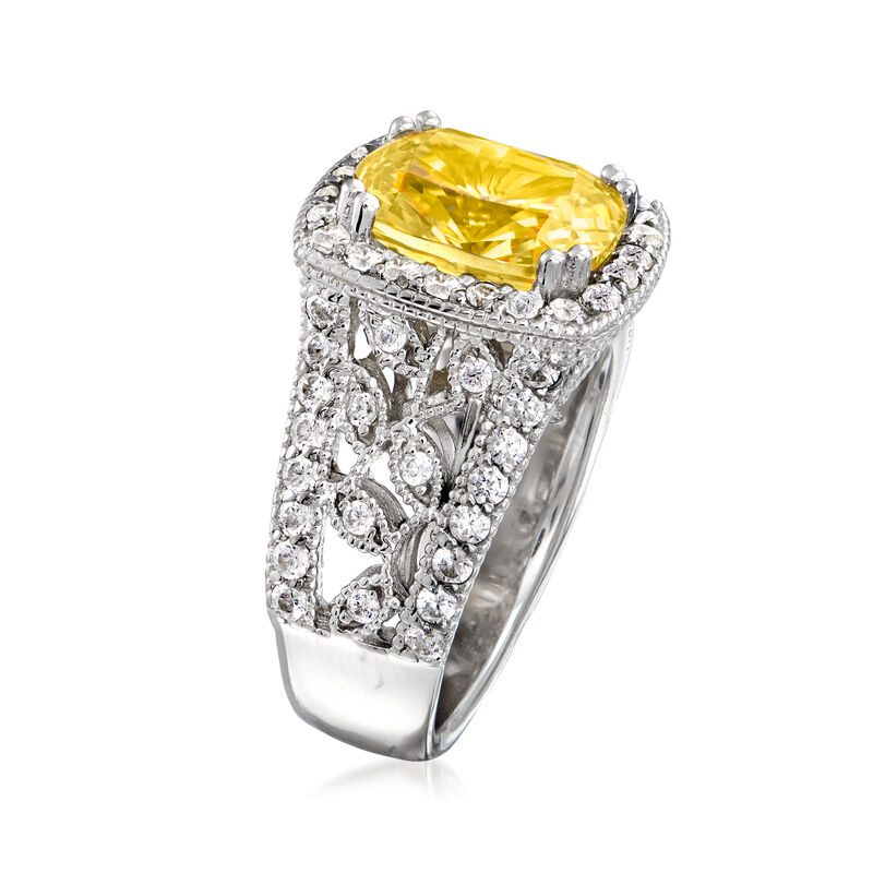 3.97 ct. t.w. Yellow and White CZ Floral Ring in Sterling Silver image number 2